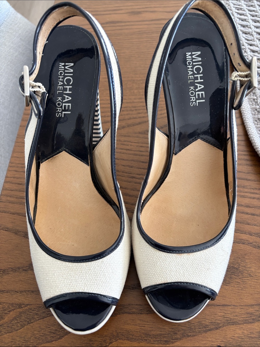 Michael Kors Cream and Black Slingback Peep-Toe Heels size 8